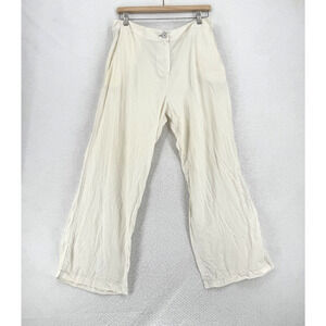 Crea Concept Womens Ivory 100% Linen Wide Leg Casual Trouser Pants Sz 44